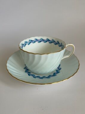 Vintage Minton Bone China Teacup & Saucer Cheviot Blue S451 Made In England